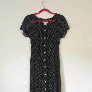 VTG Polka Dot Black White Maxi Dress 90’s 7/8